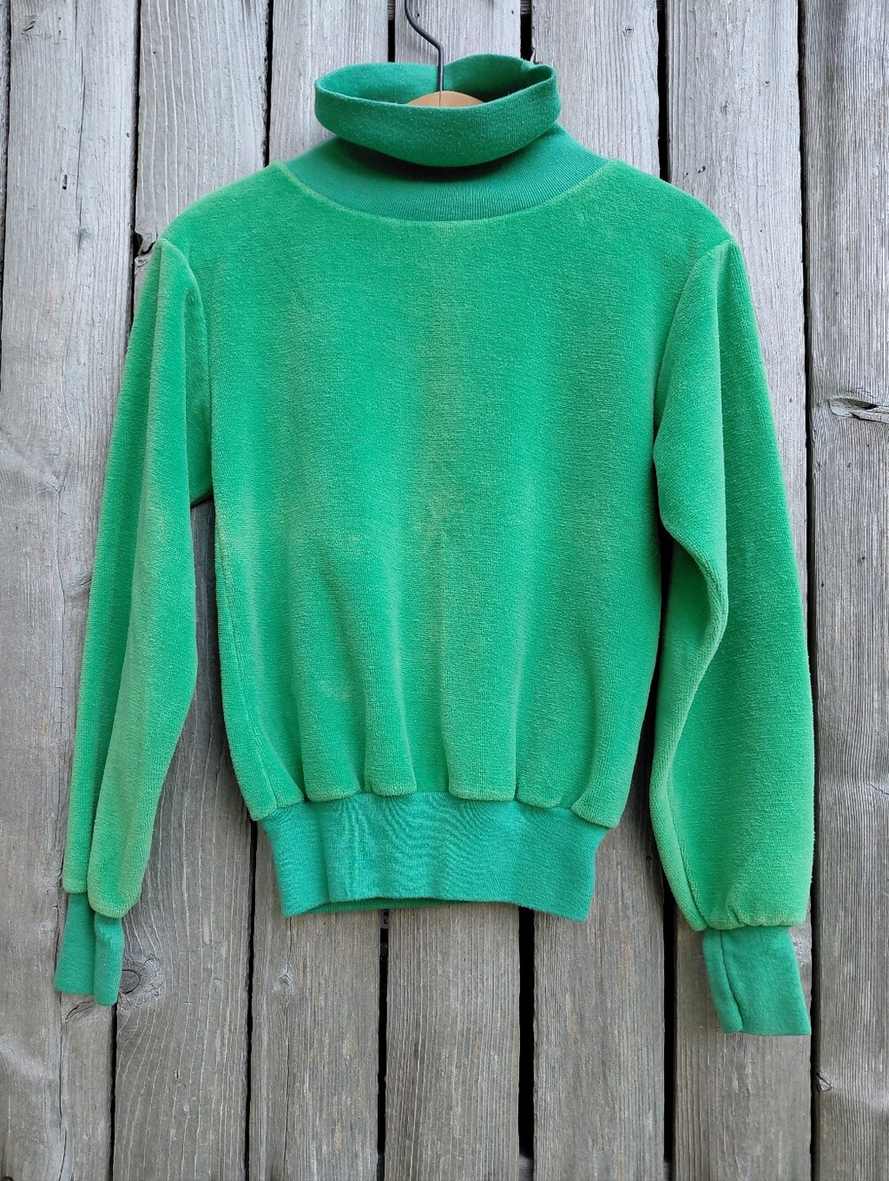 Vintage 70s Sears USA made green velour long sleeve shirt Childrens Toddlers 6X